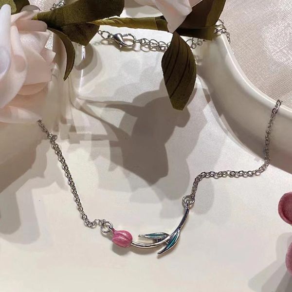 Ожерелья с подвесками, ожерелье с цветком розы для женщин, цепочка на ключицы, тюльпан, красивое колье, подарок на день Святого Валентина, ювелирные изделия