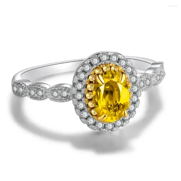 Com pedras laterais moonrocy cristal cz anéis de casamento amarelo zircônia cúbica prata cor oval para mulheres meninas presente jóias atacado gota