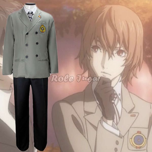 4 pezzi Anime Persona 5 Cosplay Goro Akechi Uniforme scolastica Abiti da uomo per feste di Halloween Cappotto camicia cravatta + pantaloni abiti