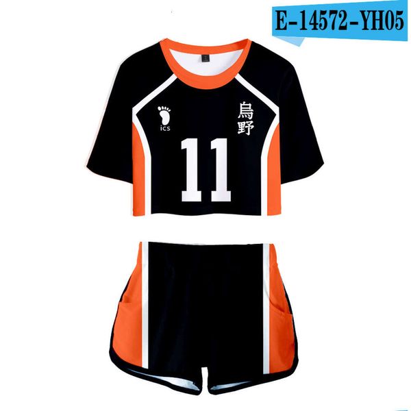 Heiße Haikyuu Japanische Anime Volleyball Kurzärmeliganzug Haikyuu Kostüm Volleyball Club Crop Top T-Shirt Frauen Frauen Cosplay Hinata Shoyo Sportswear Uniform 5400