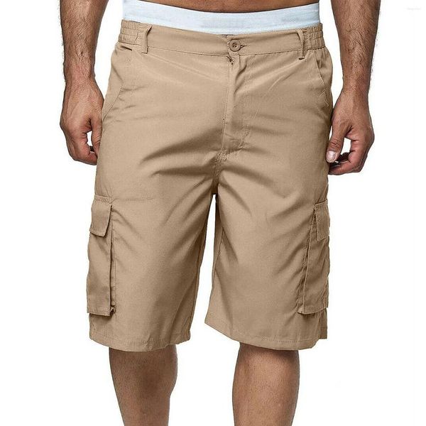 Shorts masculinos 2023 solto casual calças de carga multi-bolso de alta qualidade cor sólida ao ar livre na altura do joelho bermudas masculinas