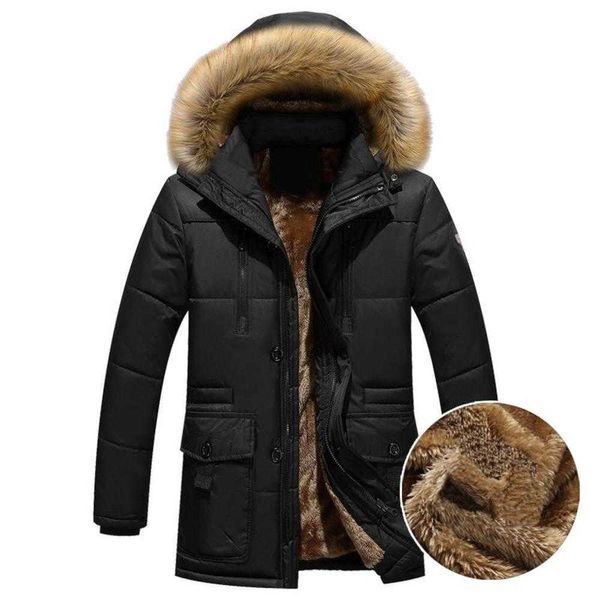 Casacos de Trench Masculinos Grosso Quente Parka Homens Fleece Capuz Casaco de Inverno Casaco Carga Médio-Longo Mens Overcoatll0c