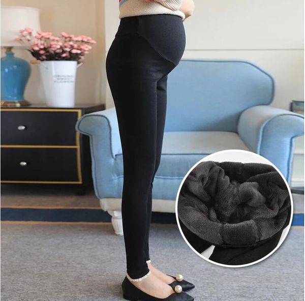 Inverno mulheres grávidas preto leggings para maternidade quente macio veludo calças gravidez roupas de lã interior ropa mujer embarazada