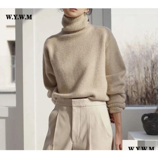 Maglioni da donna Donna Wywm Cashmere Elegante collo alto Maglione da donna Morbido piviere lavorato a maglia di base O Maglieria femminile calda allentata Salta Otdao