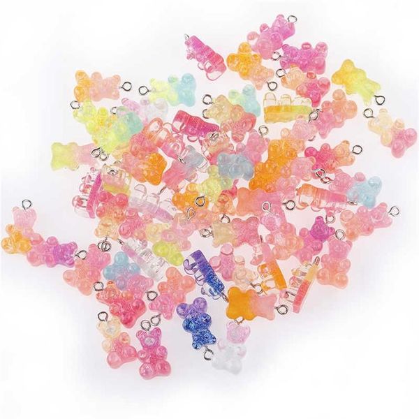 YEYULIN 100 Stück Candy Bear Cute Resin Charms DIY Patch Findings Gummy Ohrringe Schlüsselanhänger Halskette Anhänger Schmuck Dekor Zubehör 2227u