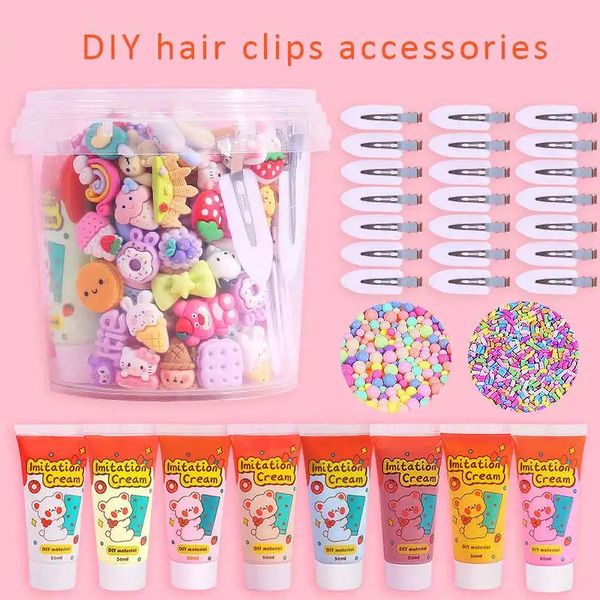 Mezar Saç Aksesuarları Sevimli Ürün Kız Saç Klipleri DIY Yapma Saç Aksesuarları Set taklit krem ​​reçine saç tokaları 80PCS/Set Çocuklar Yaratıcı Barrettes 231030