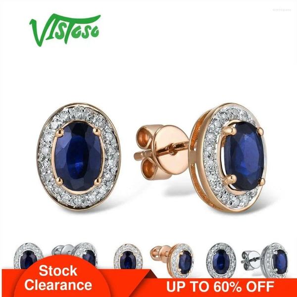 Brincos pendurados VISTOSO Pure 14K 585 Rose/White Gold Stud para mulheres elegantes safira azul espumante diamante exclusivo joias finas da moda