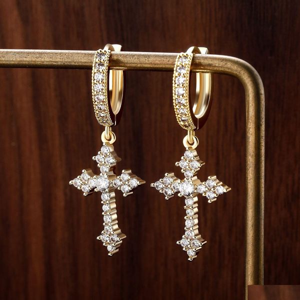 Stud New Cross Brincos Stud para Mulheres Iced Out Cubic Zirconia Jóias Hip Hop Simples Moda Brinco de Diamante Partido Presente Drop Delivery Dh3Z5