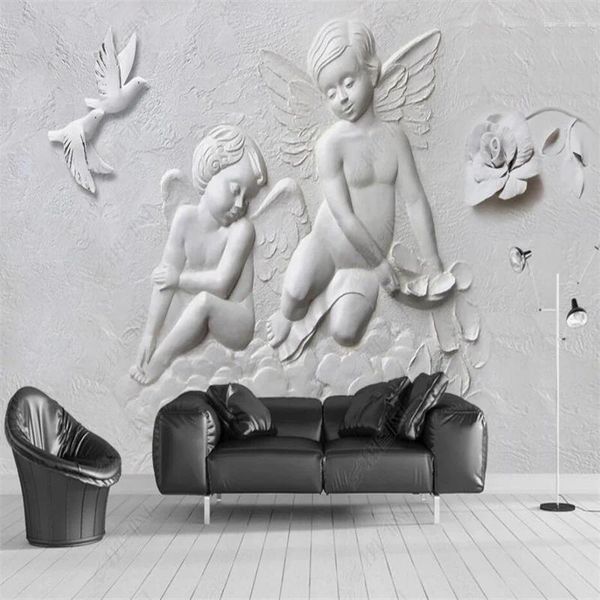 Wallpapers em relevo anjo pombo personalizado mural decoração de casa papel de parede 3d quarto papel de parede tapiz