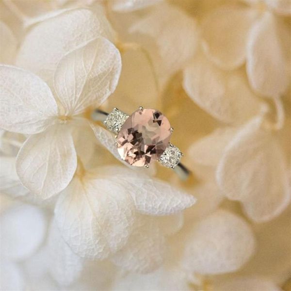 Anel de pedra preciosa natureza morganite rosa azul 925 prata esterlina joias de casamento femininas cnt 66 anéis2348
