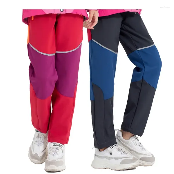 Pantaloni da caccia TRVLWEGO Softshell antivento impermeabile per bambini da esterno per ragazzi ragazze blu rosso pile invernale pantaloni da trekking per bambini