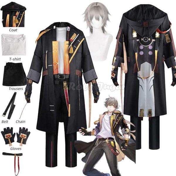 Honkai Star Rail Cosplay Trailblazer Caelus Peruca Anime Jogo Masculino Thrench Pants Outfit Helloween Masquerade Costume Set