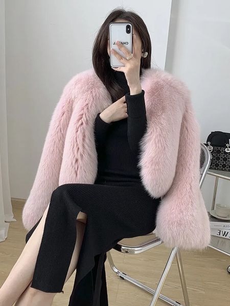 Mulheres pele do falso inverno falso raposa jaquetas rosa de pelúcia casacos quentes outono moda casual grosso vison outwears 231031