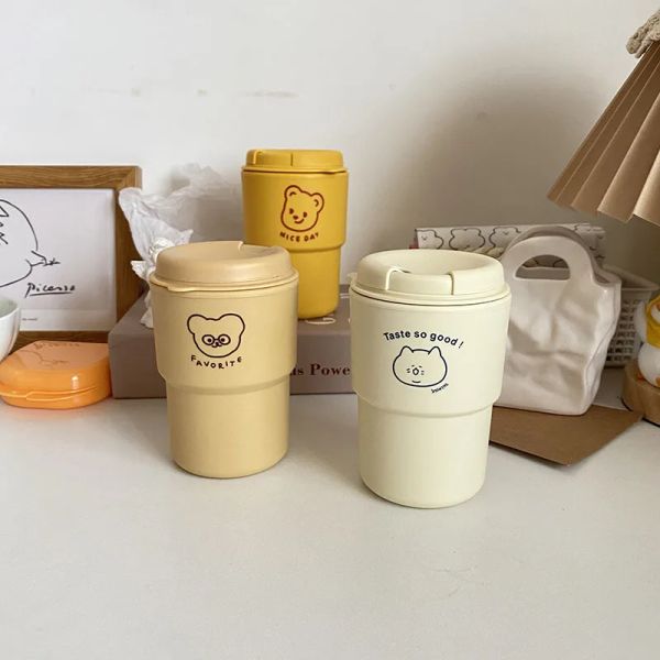 1PC portatile cartone animato simpatico coniglietto tazze da caffè dipinte a mano portatili riutilizzabili antiscivolo articoli per bevande tazza semplice tazze da tè e caffè