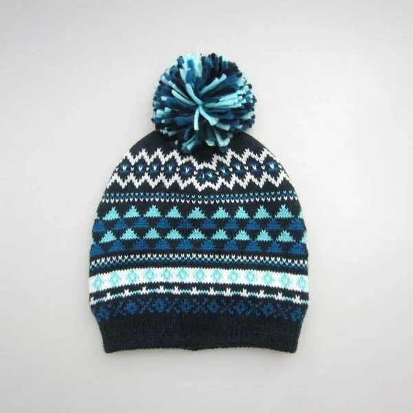 Berretti Cappello invernale per ragazzi e ragazze Cappellino triangolare blu inchiostro Maglia jacquard Calza in lana Berretto Cofano Regalo per bambini S M L