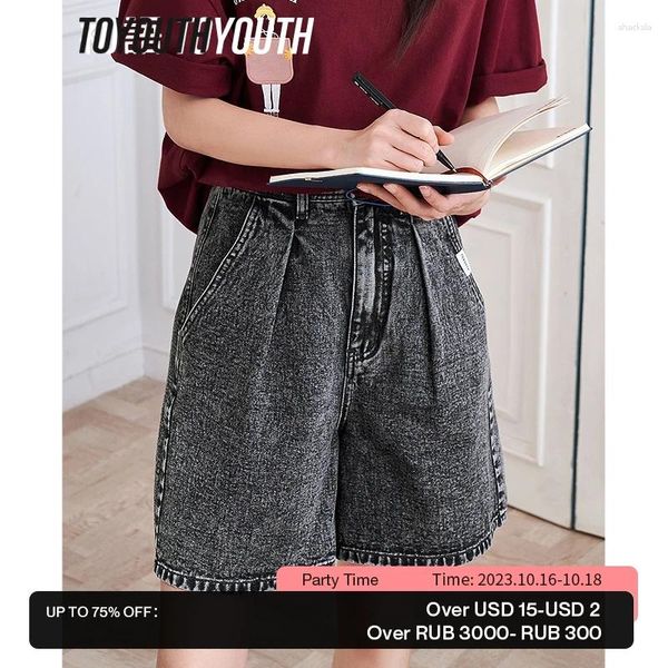 Jeans da donna Toyouth Donna Short 2023 Pantaloni estivi in denim dritto allentato con tasca a forma di A Comfort Casual Pantaloni neri tutti abbinati