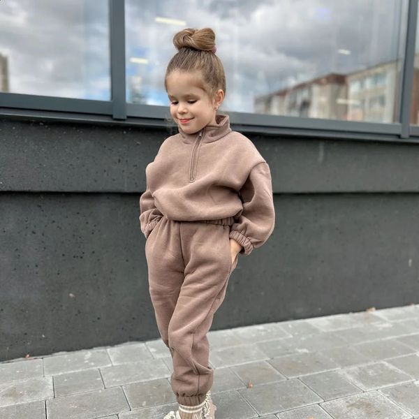 Set abbigliamento per bambini in pile in pile mezza cerniera Sport abbigliamento Autumn per bambini Autumn Girl SET MWACKEATER PANTANI TRIM OUTFIT 231030 Q240508