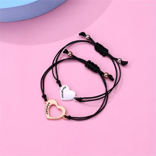 Braccialetti a maglie Bracciale a cuore scavato per madre e figlia Set regolabile in due pezzi Regali Accessori per gioielli da donna