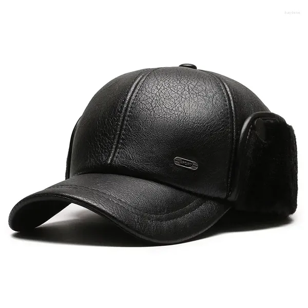 Berets Winter PU Hut Für Männer Baseball Kappe Mit Ohrenklappe Outdoor Winddicht Trucker Caps Dad Bomber Hüte