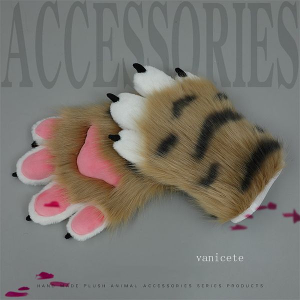 Simpatici guanti di peluche tigre fatti a mano accessori Cosplay Anime Puntelli simulazione animali guanti artiglio accessori LT608