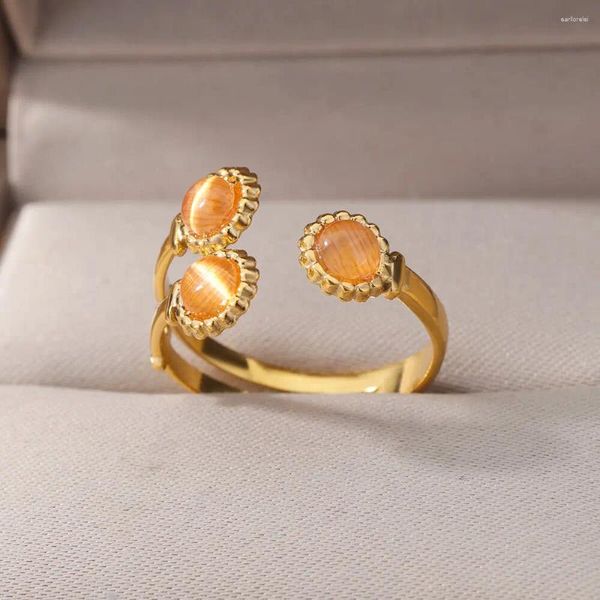 Cluster Ringe Mode Orange Stein Ring für Frauen Edelstahl Gold Farbe Einstellbar Hochzeit Ästhetischer Schmuck Geschenk Zubehör