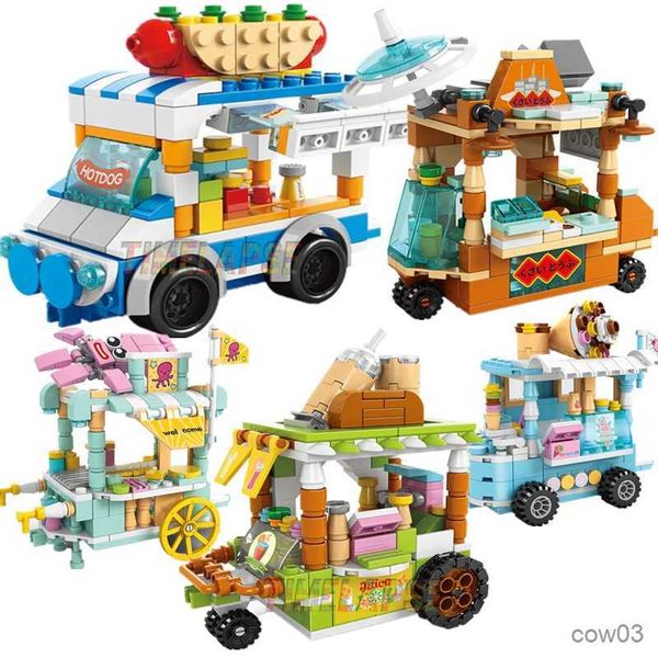 Blocos de arquitetura diy, loja de carros de gelo, comida de rua, kit de blocos de construção, tijolos para meninas, modelo de filme clássico, brinquedos para crianças r231031