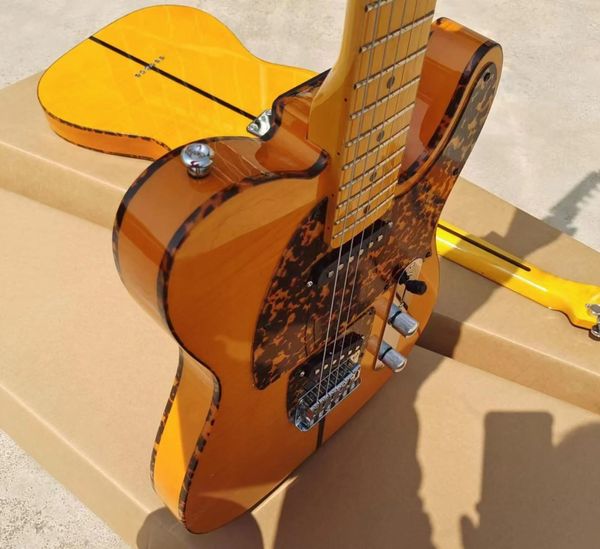 Liberação HS Anderson Hohner Prince Madcat Mad Cat Flame Maple Top Amarelo Âmbar Guitarra Elétrica Leopard Pickguard Dual Red Turtle Binding Vintage Tuners