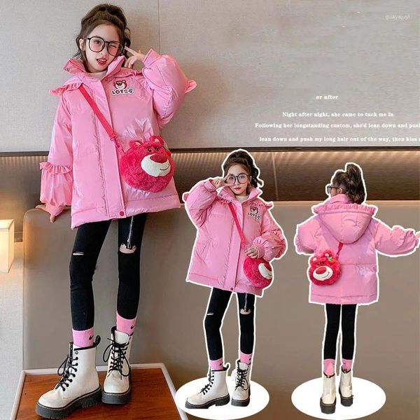 Daunenmantel Koreanischer Winter Kinder Mädchen Baumwolljacke verdicken waschfrei Teenager Cartoon Bär mit Kapuze Outwear Junior Parka