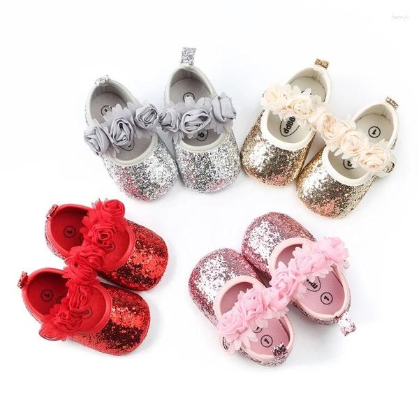 First Walkers Baby-Mädchen-Premium-Stoff-Flats, Säuglings-3D-Blumen-Walker-Krippenschuhe für die Dusche