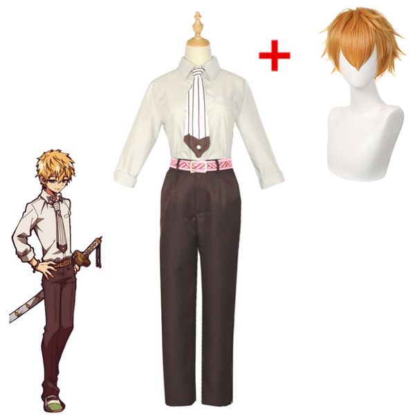 Fantasia de cosplay de hanako-kun, minamoto kou, conjunto completo de camisa, brinco de pulso, cinto, traje de halloween, uniforme masculino adulto c100k12