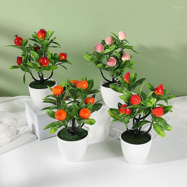 Dekoratif çiçekler yapay bitki saksı turuncu nar meyve ağacı bonsai paran dekorasyon plastik bahçe sahte saksı ev
