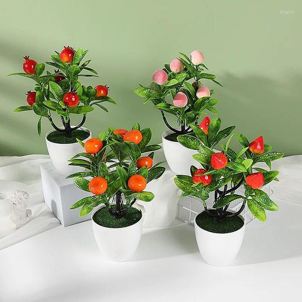 Dekorative Blumen, künstliche Pflanze, Orange, Granatapfel, Obstbaum, Bonsai, Fensterbank, Dekoration, Kunststoff, Garten, gefälschter Topf, Zuhause