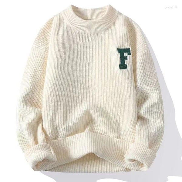 Männer Pullover Koreanische Pullover Bestickt Langarm Pullover 2023 Herbst/Winter Mode Einfarbig Wolle Verdickt