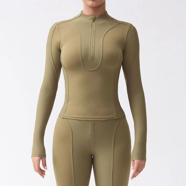 Camicie attive Pullover con mezza zip da donna Abbigliamento fitness Modellamento del corpo Corsa Sport Top Yoga Canottiera da sci ad asciugatura rapida a maniche lunghe