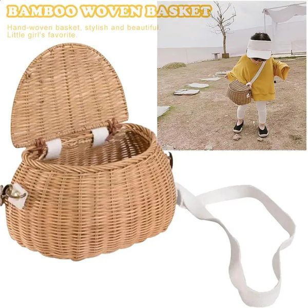 Cestos sacos cesta de armazenamento de bicicleta pequena volta bambu tecido crianças artesanal rattan brinquedo piquenique vime palha mochila 231030