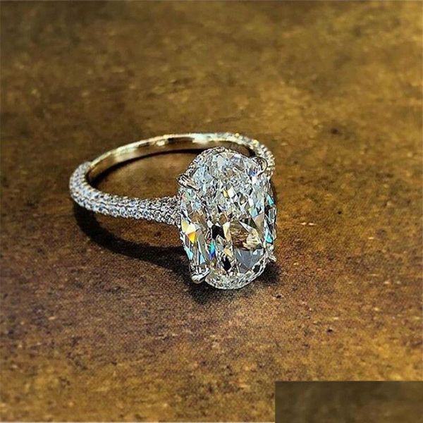 Обручальные кольца Винтаж овальной огранки 4Ct Lab Diamond Prom Ring Ring 100% Настоящее Обручальное кольцо из стерлингового серебра 925 пробы для женщин Ювелирные изделия Drop Delive Dhurl