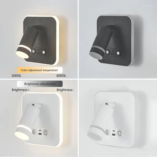 Wandleuchte Moderne Led Schwarz Touch Dimmen Nacht Lesen Montiert Spotlight Licht USB Lade Atmosphäre Nacht
