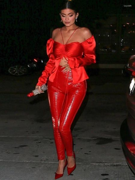Damen Zweiteiler Hosen Ankunft Frauen Luxus Sexy Off Shoulder Red Bodycon Set 2023 Promi Designer Mode