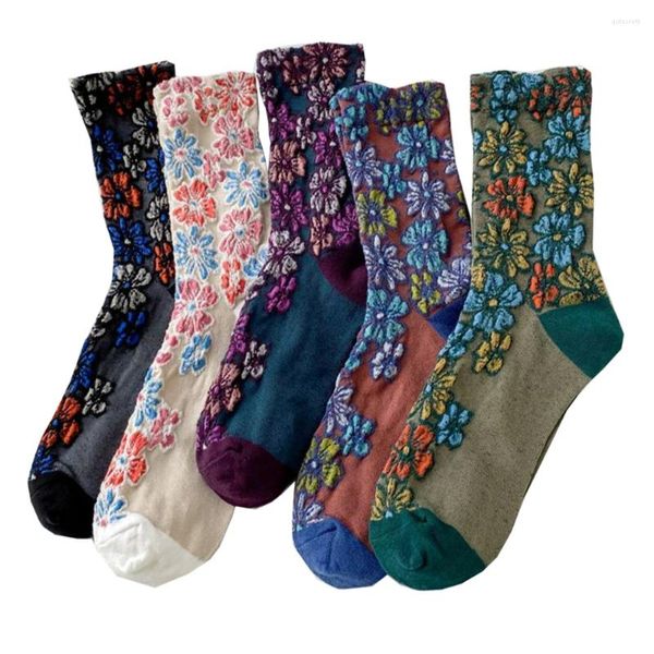 Женские носки 1/2/3 пары, милые хлопковые удобные длинные осенне-зимние комплекты с цветочным узором, модные корейские стильные красивые Kawaii
