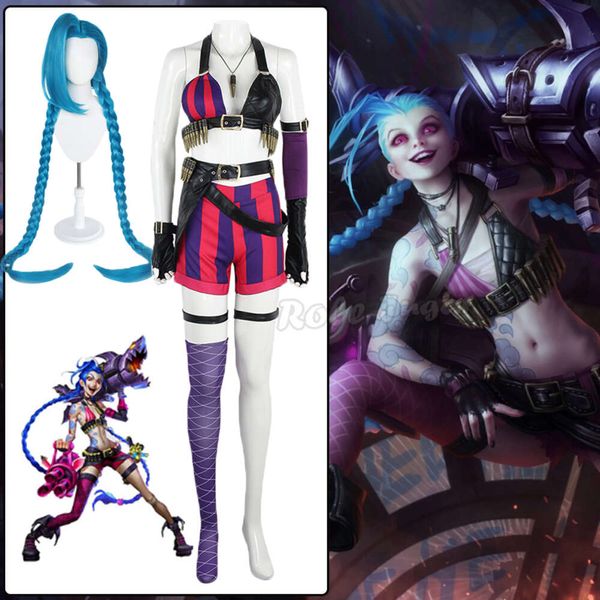 Gioco LOL Arcane Crit Loli Jinx Anime Loose Cannon Cosplay Outfit Parrucca Costume da carnevale per donna sexy