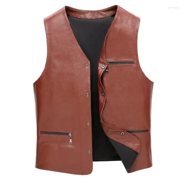 Gilet da uomo 2023 Gilet da moto con scollo a V senza maniche in ecopelle Giacca in pelle antivento extra calda Gilet autunno inverno C93