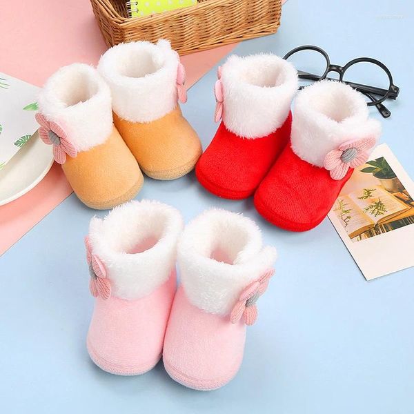 Сапоги для маленьких снежных девочек, осенне-зимняя обувь, флисовая теплая обувь с 3D цветочным рисунком, детская кроватка для малышей, первые ходунки
