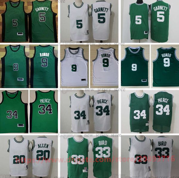 Vintage Basketbol Formaları Dikişli 33 Larrybird 34 Paulpierce 20 Rayallen 5 Kevingarnett Jersey Yeşil Beyaz Nefes Alabilir Spor Yüksek Kalite