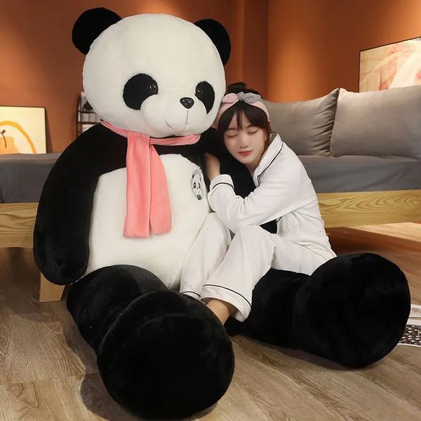 Bonecas de pelúcia 80/100cm Kawaii Grande Cachecol Gigante Panda Urso Brinquedos Recheados Boneca Animal Travesseiro Huggable Cartoon Meninas Amante Presentes 231030