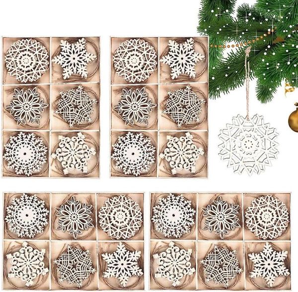 Decorazioni natalizie Ornamenti in legno con fiocchi di neve Ritagli in legno rustico - Abbellimenti a forma di artigianato con spago