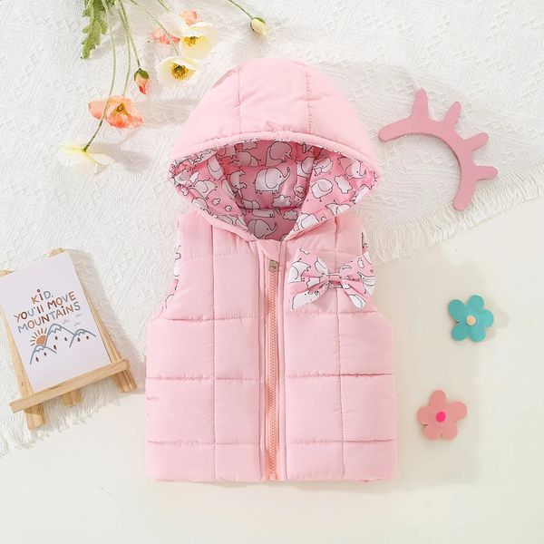 Gilet Prescolare gilet in cotone stampato con elefante rosa, top coat autunno e inverno con cappuccio per bambini 231030