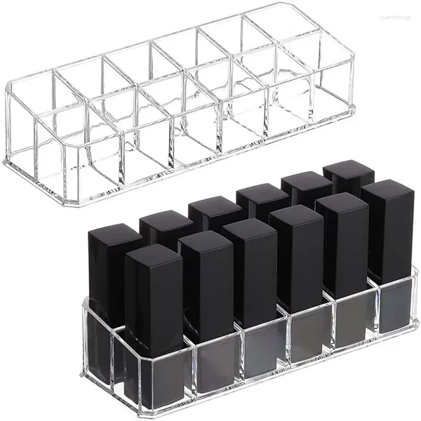 Caixas de armazenamento Clear 12Grid Batom Stand Caso Maquiagem Organizador Caixa Display Titular Jóias Cosméticas