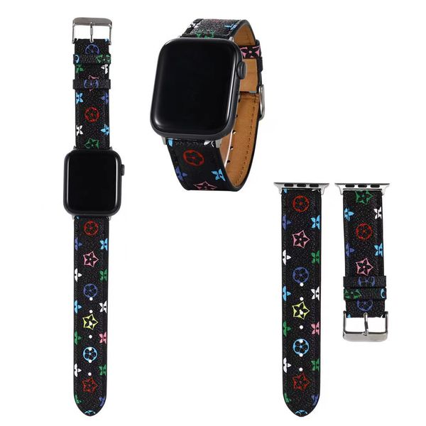 Pulseiras de relógio de designer superior para Apple Watch Band 49mm 45mm 42mm 38mm 40mm 44mm Designs de luxo pulseiras de relógio iwatch 8 7 6 5 4 PU Couro L Flor Pulseira Listras