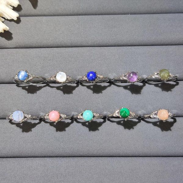 Anéis de cluster minimalista redondo anel de pedra preciosa cura de cristal para ela reiki chakra pedra jóias malaquita ametista moonstone