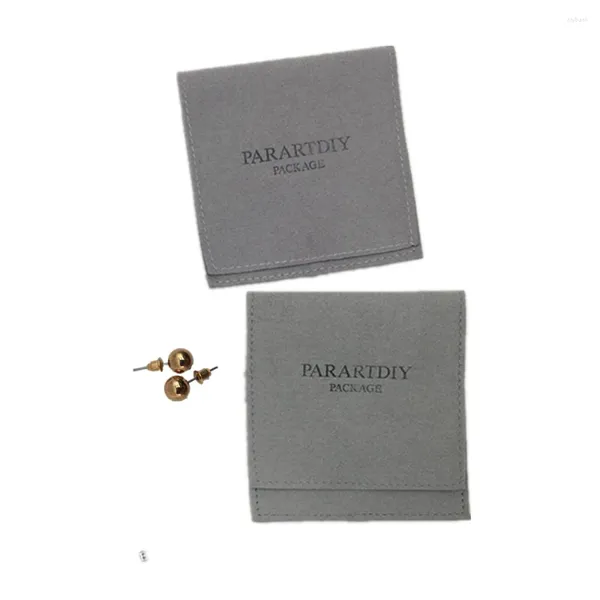 Мешочки для ювелирных изделий 50 шт., темно-серые сумки из микрофибры с индивидуальным логотипом, конверт, персонализированная упаковка